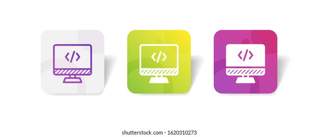 Desktop screen monitor icon with program script code sign in outline and solid style -colorful smooth gradient background, suitable for mobile and web UI, app button, infographic, etc