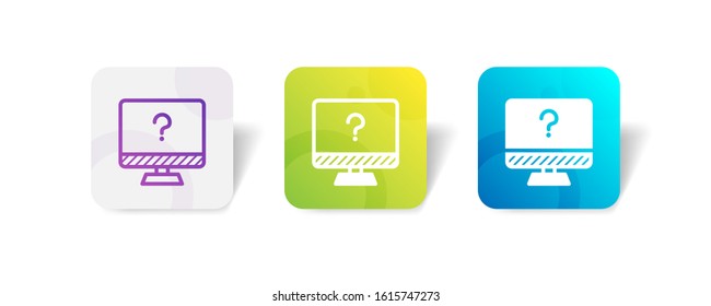 Desktop screen monitor icon with question mark in outline and solid style -colorful smooth gradient background, suitable for mobile and web UI, app button, infographic, etc