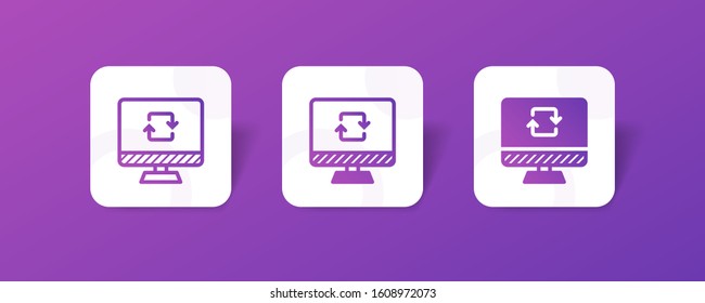 Desktop screen monitor icon with synchronization sign in outline and solid style -colorful smooth gradient background, suitable for mobile and web UI, app button, infographic, etc