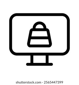 A desktop screen with a shopping bag representing online shopping