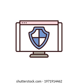 Desktop with Security Shield icon vector illustration