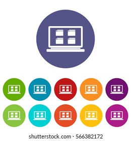 Desktop set icons in different colors isolated on white background