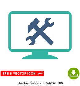 Desktop Settings EPS vector pictogram. Illustration style is flat iconic bicolor cobalt and cyan symbol on white background.