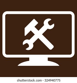 Desktop Settings vector icon. Style is flat symbol, white color, rounded angles, brown background.