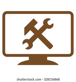 Desktop Settings vector icon. Style is flat symbol, brown color, rounded angles, white background.