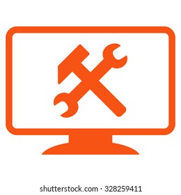 Desktop Settings vector icon. Style is flat symbol, orange color, rounded angles, white background.