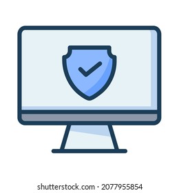 desktop shield safe protected security single isolated icon with filled line style