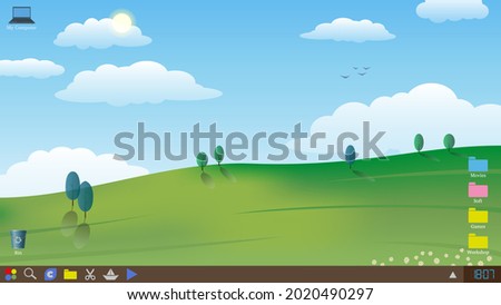 Desktop snapshot, screensaver. Wallpaper with a calm landscape. Vector illustration.