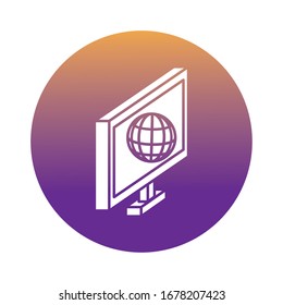 desktop with sphere browser block style icon vector illustration design