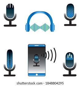 Desktop Studio microphone icon. Broadcast sign. The design of the podcast. Vector Illustration Of A Radio Microphone. Set of icons of the gradient microphone