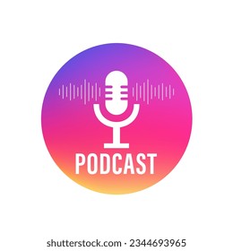 Desktop studio microphone icon. Broadcast sign. Podcast logo design. Vector illustration of radio microphone. Gradient background. Vector illustration