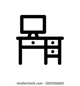 Desktop Table (Furniture) icon outline vector. isolated on white background