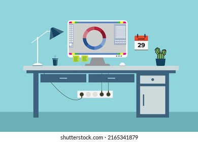 Desktop table workspace vector illustration