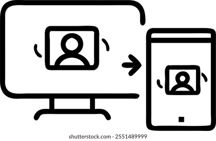 Desktop and tablet with holographic CRM software and flexible workspace text concept as Camera movement Pan across the desktop and tablet screens with holographic CRM software. Sce