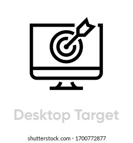 Desktop-Zielsymbol. Bearbeitbare Vektorillustration. Elementzweck mit einem Pfeil auf dem Bildschirm eines Computerbildschirms. Einmaliges Piktogramm.