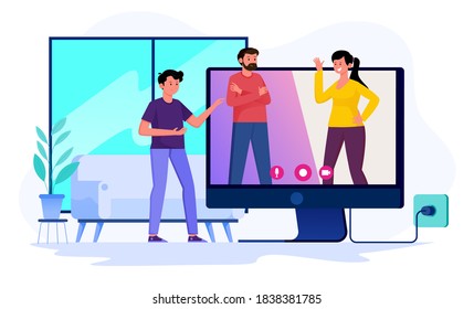 desktop telecommuting flat illustration concept