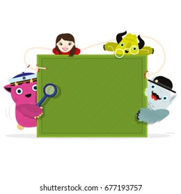 Desktop for text, cheerful poster for children, baby illustration