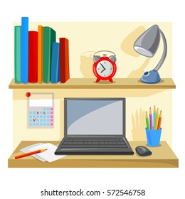 desktop, tidy, place for office work. vector illustration