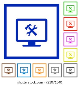 Desktop tools flat color icons in square frames on white background