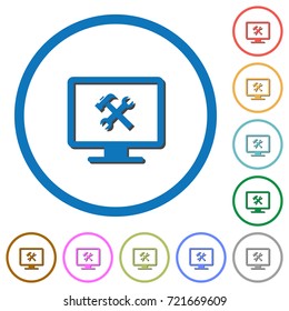 Desktop tools flat color vector icons with shadows in round outlines on white background