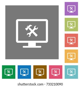 Desktop tools flat icons on simple color square backgrounds