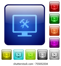 Desktop tools icons in rounded square color glossy button set