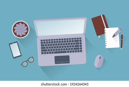 Desktop top view flat illustration