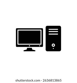 Desktop Tower Beside Monitor Icon for Computer Setup and Office Technology