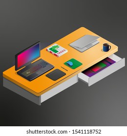 Desktop with two laptops and a colored tablet