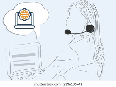 Desktop and user support icon line art design