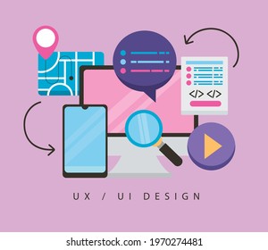 desktop with ux ui set icons