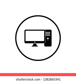Desktop vector icon, pc symbol. Simple, flat design for web or mobile app