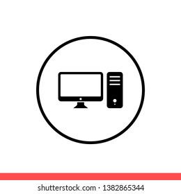 Desktop vector icon, pc symbol. Simple, flat design for web or mobile app