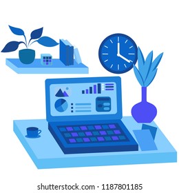 Desktop . vector image. Blue colour