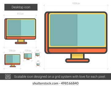 Icono de línea vectorial de escritorio aislado en fondo blanco. Icono de línea de escritorio para infografía, sitio web o aplicación. Icono escalable diseñado en un sistema de cuadrícula.
