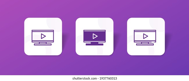 desktop video movie player pixel perfect icon set bundle in line, solid, glyph, 3d gradient style