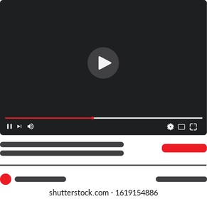 Desktop Video Player Youtube. PC Social Media Interface. You Tube Play Video Online Mock Up Button. Tube Window With Navigation Icon. Vector Illustration.