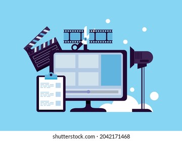 desktop with video production set icons