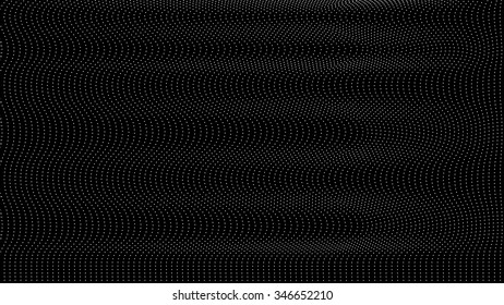 desktop wallpaper background with white dots on black. waves made of dots. dots structure.