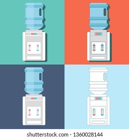 Desktop water cooler vector illustration in flat style. Icon office water machine bottle isolated background.