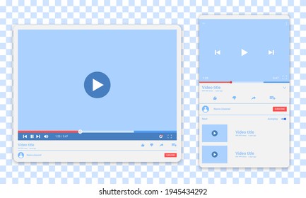 Desktop web video player, modern social media interface design template for web and mobile apps, play video online window with navigation icons. Vector illustration