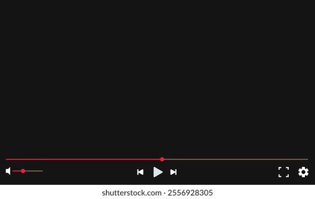 Desktop web video player: Modern multimedia interface with navigation icons, designed for online video playback on web and mobile apps. Perfect for stock vector templates.