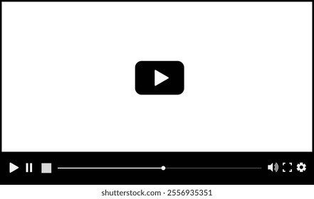 Desktop web video player: Modern multimedia interface with navigation icons, designed for online video playback on web and mobile apps. Perfect for stock vector templates.