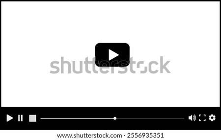 Desktop web video player: Modern multimedia interface with navigation icons, designed for online video playback on web and mobile apps. Perfect for stock vector templates.