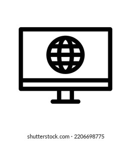 Desktop Website Icon With Computer Screen And Globe In Black Outline Style