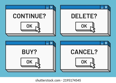 desktop window app confirm action button cartoon style vector flat illustration