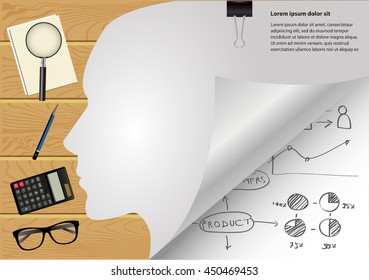 desktop working place background, office supplies on the desktop
top view. vector illustration
