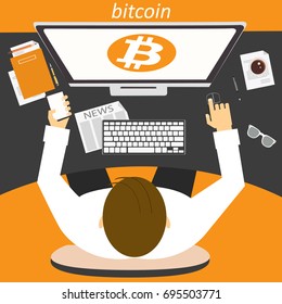 Desktop workspace with devices. Bitcoin for web design