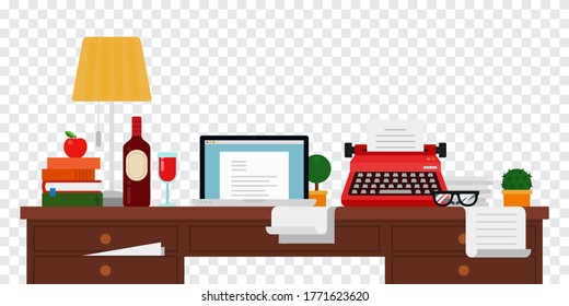 The desktop writer, copywriter flat design vector illustration on transparent background.