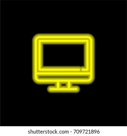 Desktop yellow glowing neon ui ux icon. Glowing sign logo vector